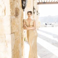 Deep V Neck Gold Wedding Dress - Love and You Photography