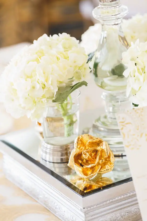 White and gold wedding centerpiece - Don Mears Photography