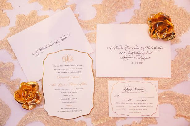 White and gold wedding invitations - Don Mears Photography