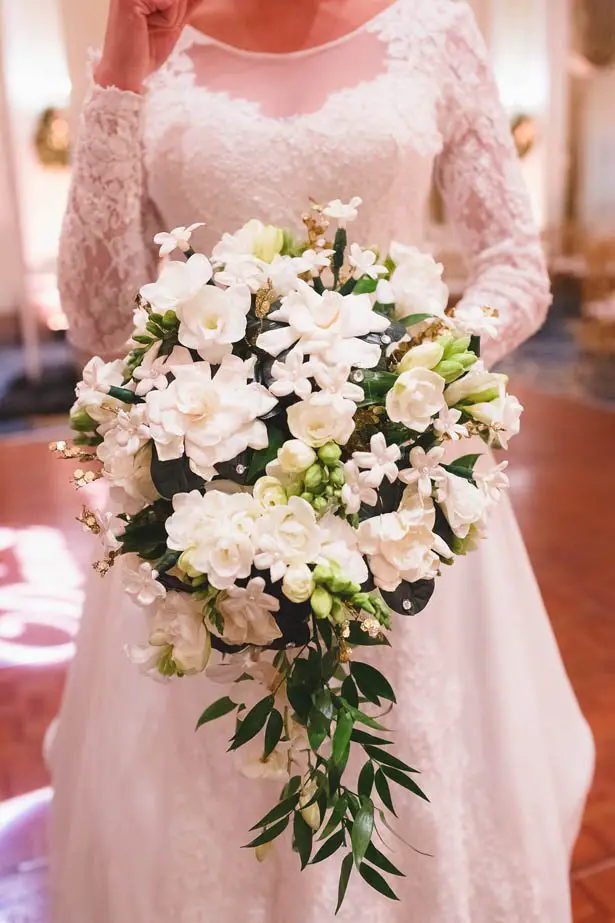 White cascading wedding bouquet - Don Mears Photography