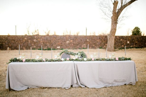 Grey and greenery wedding tablescape - Sparrow and Gold Photography