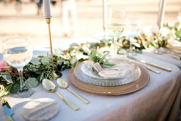 Grey and greenery wedding tablescape - Sparrow and Gold Photography