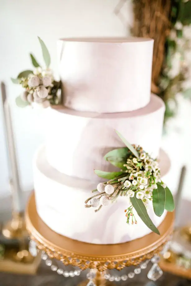 Marble wedding cake with greenery accent - Sparrow and Gold Photography