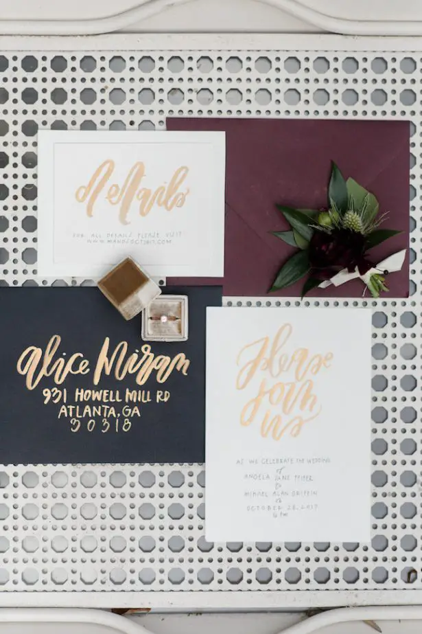 Modern wedding invitations with gold foil - KVC Photography