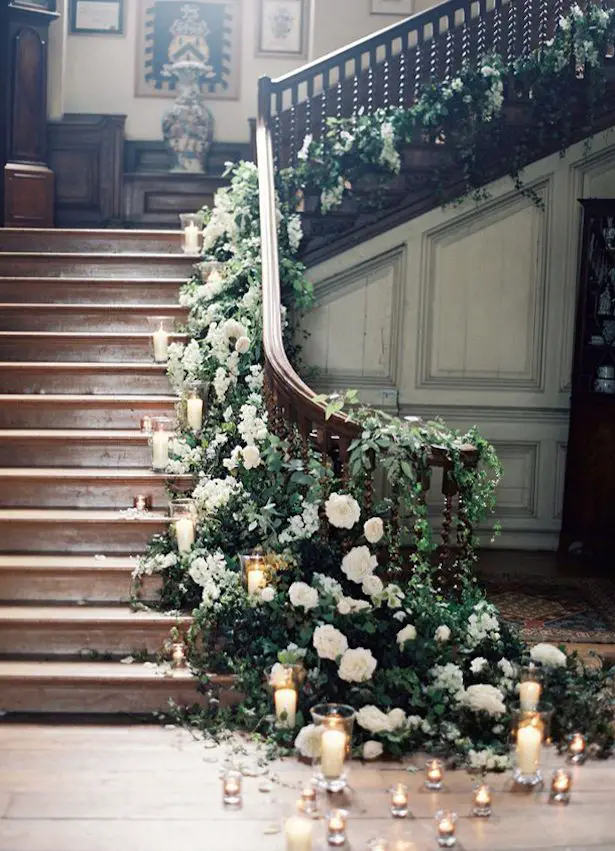 Wedding Staircase Decor - Photographer: Rebecca Lindon