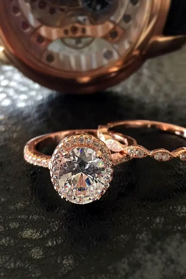 Diamond Engagement Ring - Oval halo rose gold pave band - Tiger Gemstones
