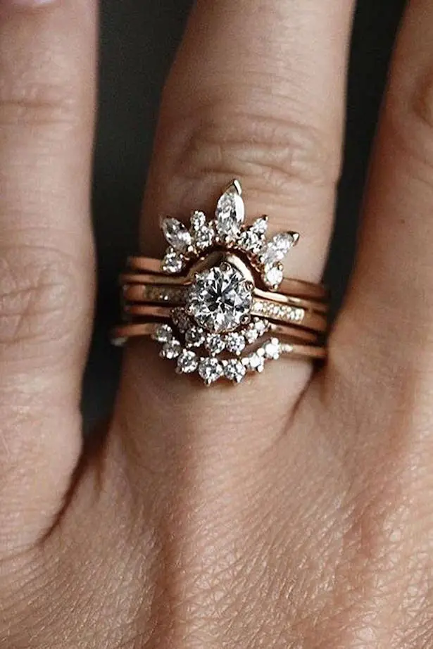 Diamond Engagement Ring - rose gold floral diamond ring - wedding set modern rose gold Anna Sheffield