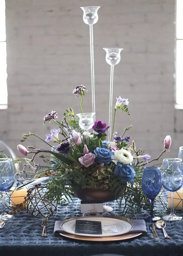 Blue and purple wedding centerpiece - Vanessa Anne Photography