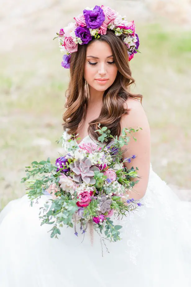 Boho bride bouquet and flower crown - Jade Min Photography LLC