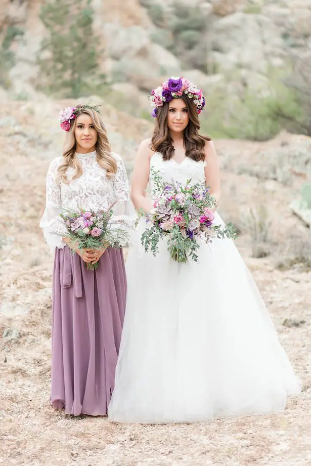 Lavender and Cactus Bohemian  Bride and Maid of Honor 