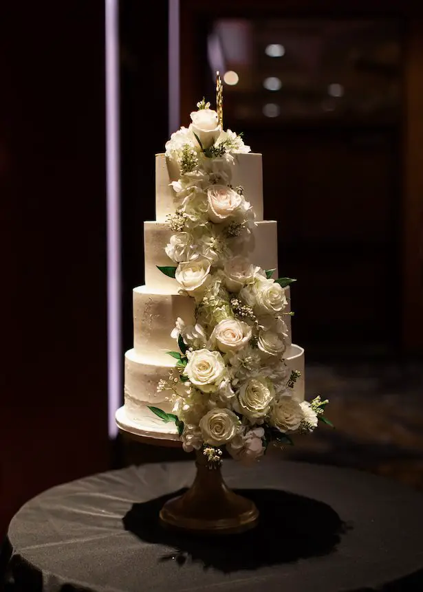 White and gold wedding cake - Alexandra Knight Photography