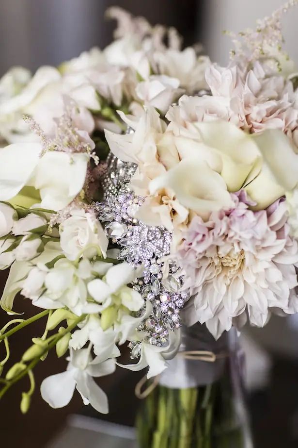 Blush wedding bouquet with brooch - Aislinn Kate Photography
