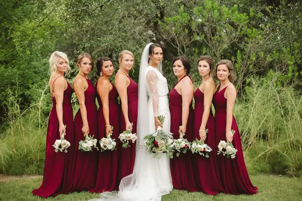 Long burgundy Bridesmaid dresses - Photo: Elizabeth Bristol 
