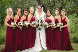Long burgundy Bridesmaid dresses - Photo: Elizabeth Bristol