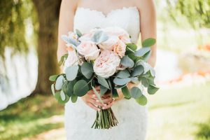 Romantic Wedding bouquet with roses and greenery - Rachel Figueroa Photography