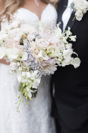 Romantic floral wedding bouquet with brooch - Aislinn Kate Photography
