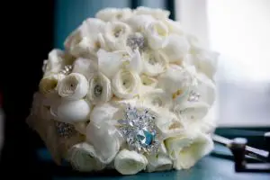 White rose bridal bouquet with brooch - Hollywood Pro Weddings