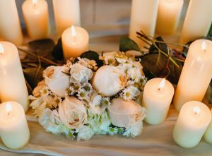White Rose and Candle Wedding Table Centerpiece - Photography: Dewitt for Love LL