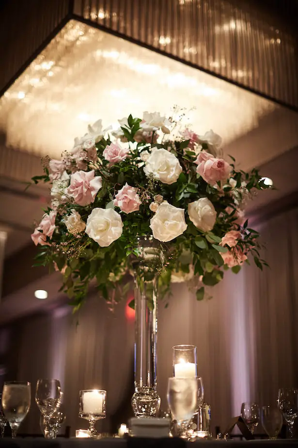 tall wedding centerpiece with roses - Wasio Photography