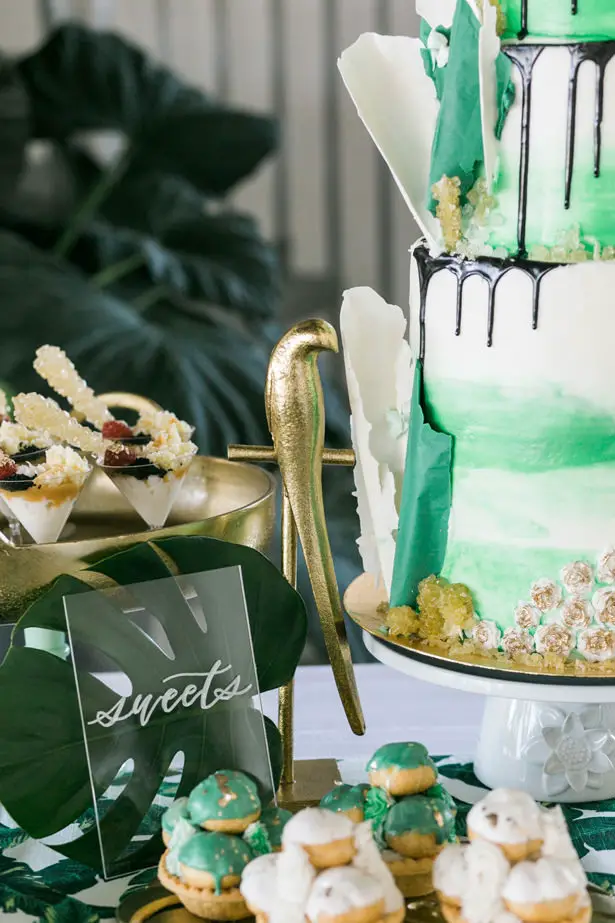 Tropical Modern Wedding Cake Table Detials - J Wiley Photography