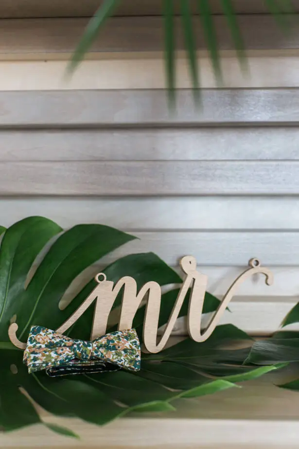 Tropical Wedding Grooms Bowtie and Sign - J Wiley Photography