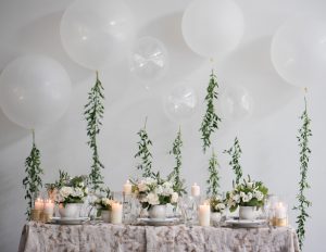 Classic Wedding Tablescape with Balloons - Alicia Campbell Photography
