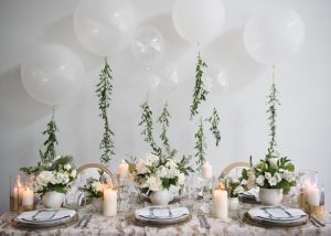 Classic Wedding Tablescape with Balloons - Alicia Campbell Photography
