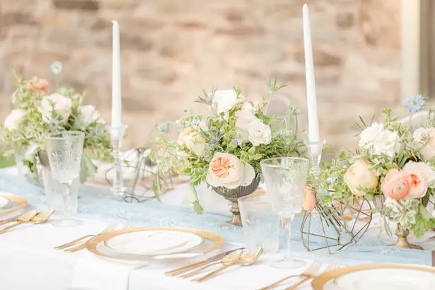 Dusty Blue and Peach Wedding Tablescape