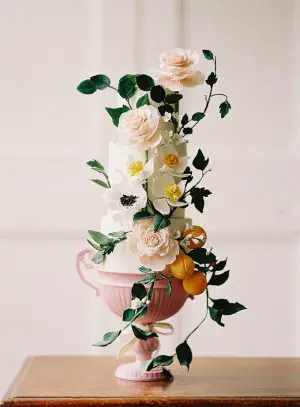 Modern Wedding Cake with Greenery - Whitney Heard Photography