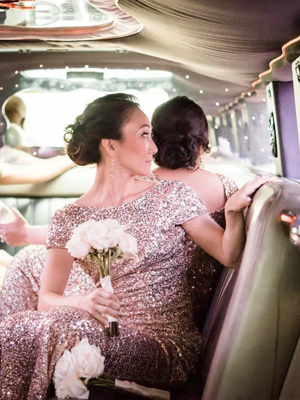 Rose gold sequin long bridesmaid dress - Flashy Mama Photography
