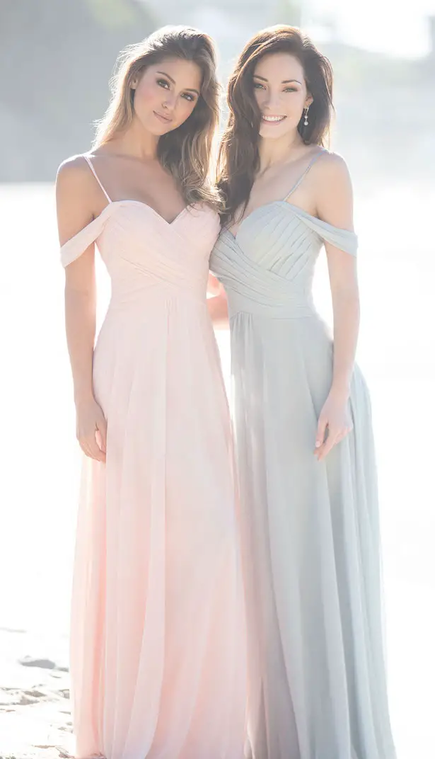 The Secrets Of Successful Mismatched Bridesmaid Dresses with Allure Bridals | Long pastel bpink and grey bridesmaids gowns