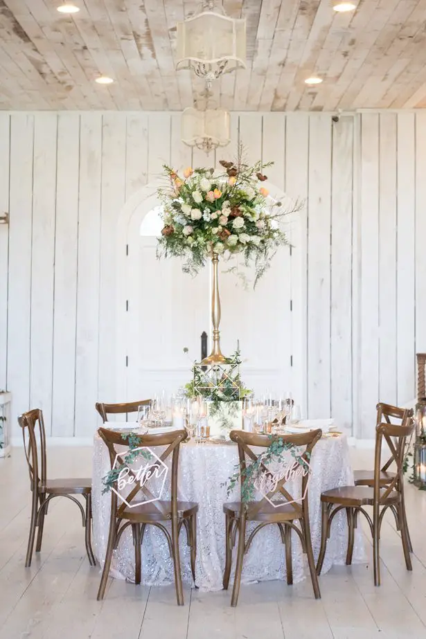 Rustic Wedding Tablescape With Tall Centerpiece - Tina Joiner Photography