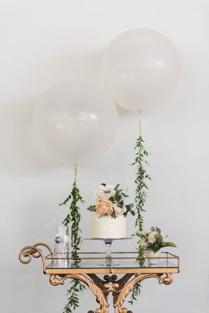 Wedding Cake Table With Balloons - Alicia Campbell Photography