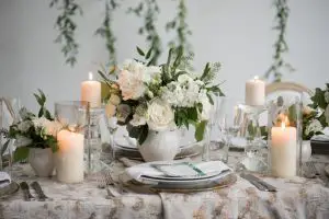 White Rose Wedding Table Centerpiece - Alicia Campbell Photography