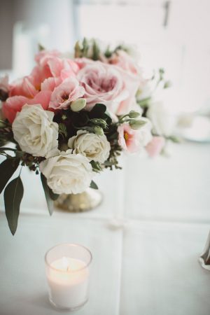 Low blush wedding centerpiece- Dani Leigh Photography