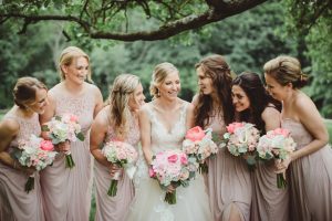 Mismatched blush long bridesmaid dresses- Dani Leigh Photography