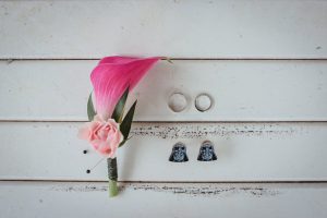 Pink wedding boutonniere and Star Wars cuffs- Dani Leigh Photography