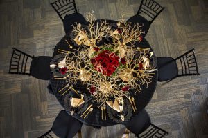 Black red and gold wedding tablescape- Daylin Lavoy Photogaphy