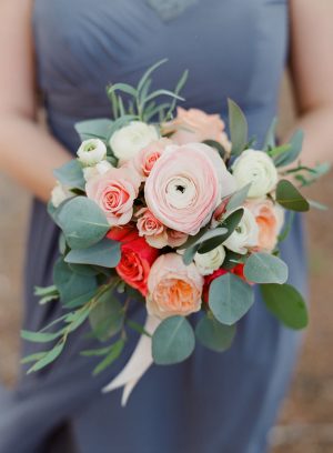Orange and Pink Bridesmaids bouquet - Almond Leaf Studios