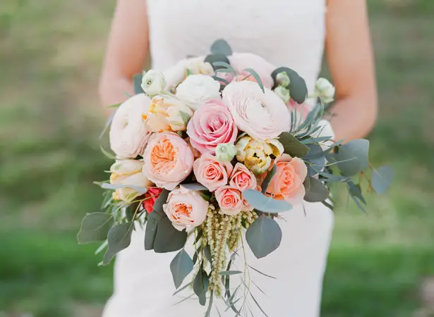 Orange and Pink wild wedding bouquet - Almond Leaf Studios
