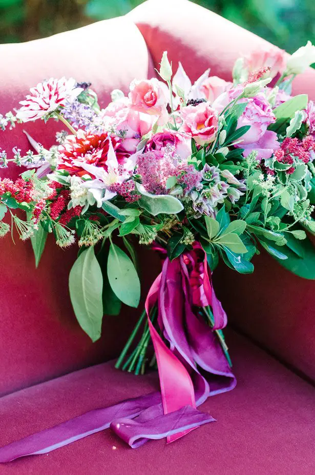 Purple and pink wild wedding bouquet - George and Claudia Photography