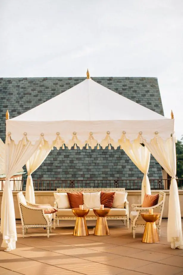 White and Gold Wedding Lounge and Canopy - Myrtle And Marjoram Photography