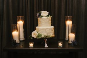 Simple White Wedding Cake With Single Rose - Williamsburg Photo Studios