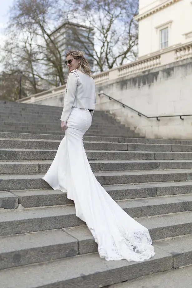 white leather wedding dress