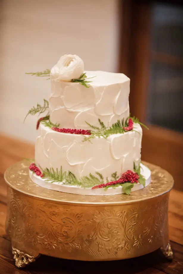 Winter Wedding Cake with Greenery - Kathy Beaver Photography