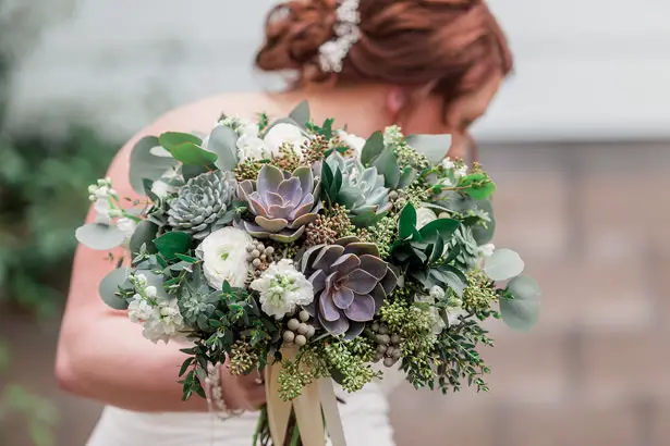 succulent wedding bouquet - Holly Marie Photography