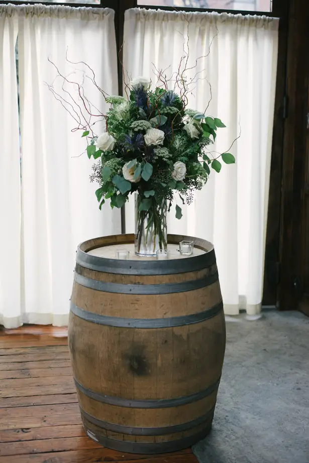 wine barrel wedding flowers - Williamsburg Photo Studios