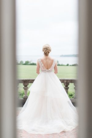 Backless Ball gown wedding dressBall gown wedding dress with layered skirt - Lynne Reznick Photography