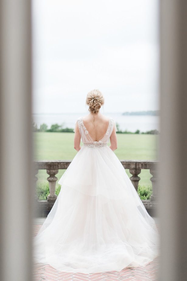 Backless Ball gown wedding dressBall gown wedding dress with layered skirt - Lynne Reznick Photography