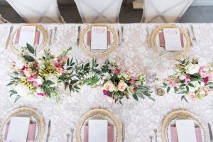 Elegant blush long wedding table - Lynne Reznick Photography